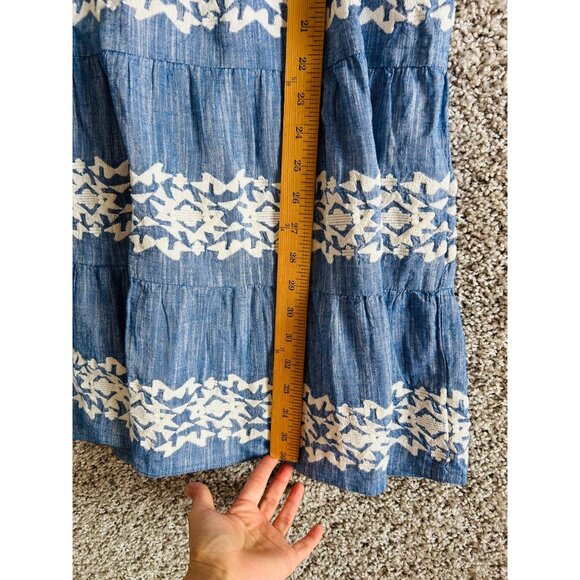 Roller Rabbit Womens Sz Larga Blue & White Embroidered Cotton Tiered Dress - Picture 7 of 9